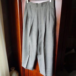 VTG 90's Ann Klein II Pewter 100% Silk wide leg  cutoff slacks